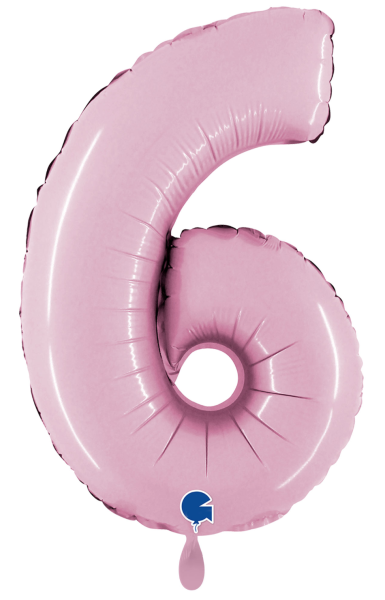 Folienballon - Zahl 6: Pastellrosa - ø 102cm